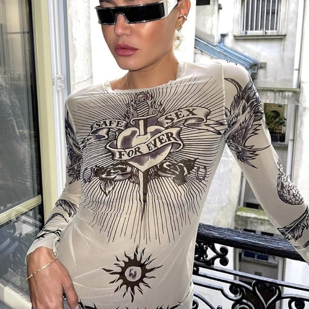 Current Mood Tattoo Sheer Mesh Top